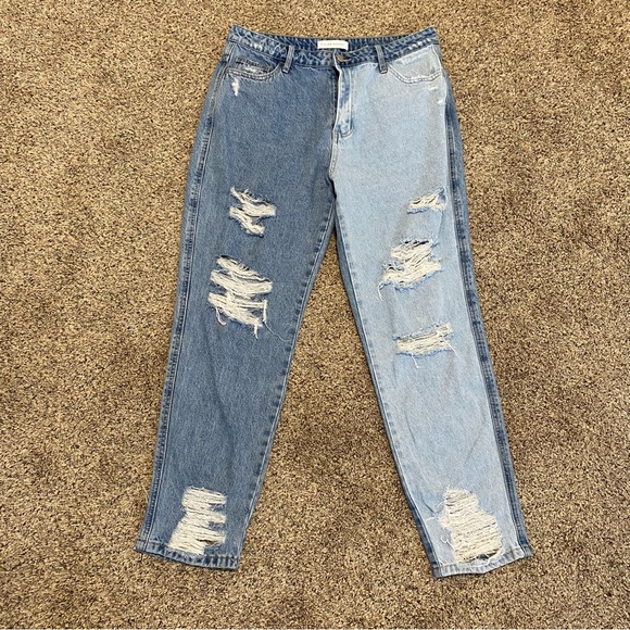 Flying Monkey Jeans Women 31 Ultra High Rise Tapered Distressed Two Tone Leg - Picture 1 of 9